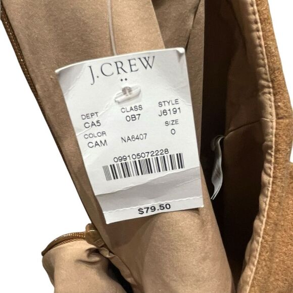 J. Crew Camel Ruffle Front Wool Blend Mini Skirt, Size 0, NWT - Picture 7 of 10